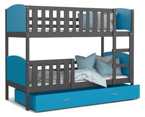 DOBRESNY Dětská patrová postel TAMI 80x160 cm s šedou konstrukcí v modré barvě
