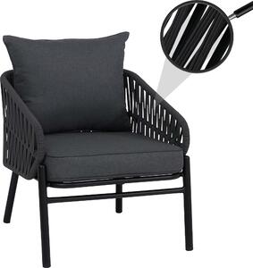 Hliníková zahradní idle HWC-P90, lounge idle, venkovní křeslo, provazové pletivo, látka/textil (180 g/m²) antracitová