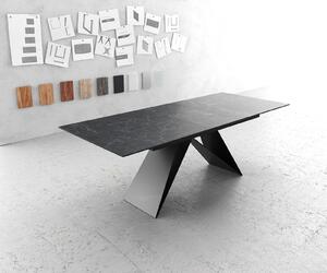DELIFE Jídelní stůl Edge 180-220x90cm keramika Laminam®Nero Greco antracitová podnož ve tvaru V černá rozkládací