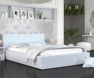 Luxusní postel CARO 160x200 s kovovým zdvižným roštem SVĚTLE MODRÁ