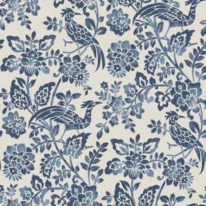 Modro-bílá vliesová tapeta s květinami a ptáky, 121067, Laura Ashley 3