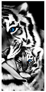 Fototapeta na dveře Černobílý tygr a tygřík Materiál: Samolepící, Rozměry: 95 x 205 cm