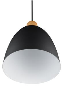 Trio Leuchten R30681032 JAGGER - Závěsný kovový lustr v černé barvě, 1 x E27, Ø 25cm (Moderní lustr s černým kovovým stínidlem a dřevěným prvkem)
