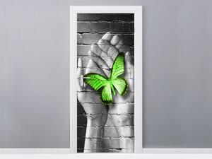 Fototapeta na dveře Zelený motýl v dlaních Materiál: Samolepící, Rozměry: 95 x 205 cm