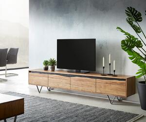 DELIFE TV stolek Stonegrace 220x35 cm akácie přírodní 4 dvířka s přírodní hranou