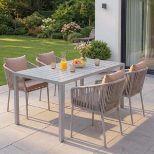 Zahradní set HWC-N41, stl+4xidle, hliník odolný proti povtrnostním vlivm 140x80cm, proutí Rope edé poltáe taupe