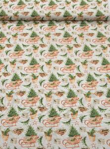 Vánoční látka Loneta - sáňky na smetanové - š.140cm