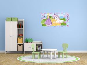 Nálepka na zeď pro děti Princezna a ležící koník Rozměry: 100 x 50 cm