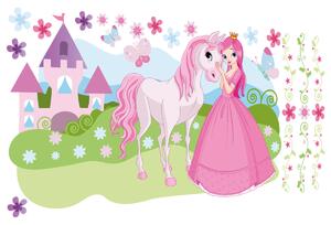 Nálepka na zeď pro děti Princezna v šatech a koník 100x50cm Rozměry: 100 x 50 cm