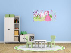 Nálepka na zeď pro děti Princezna v šatech a koník 100x50cm Rozměry: 100 x 50 cm