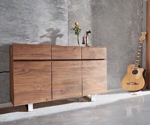 DELIFE Komoda Live-Edge 147 cm akácie hnědá 3 dvířka 3 zásuvky