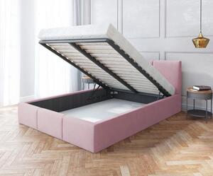 Čalouněná postel AMBER 120x200 Růžová Trinity s úložným prostorem kovový rošt