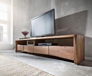 DELIFE TV stolek Live-Edge 230 cm masivní akácie hnědá 4 zásuvky