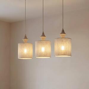 TK Lighting Závěsné světlo Amura, 3 žárovky, délka 105 cm, béžová/písková, E27, stmívatelný, Krémová / jantar, Obývací pokoj / jídelna, Textil / tkanina / hedvábí, Moderní