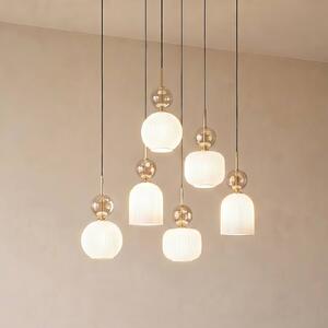 TK Lighting Závěsné světlo Sophia, 6 žárovek, bílé/koňakové, délka 65 cm, E14, stmívatelný, Bílá / opál, Obývací pokoj / jídelna, Sklo, Moderní