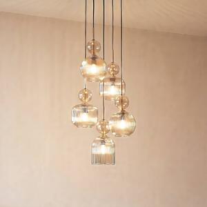 TK Lighting Závěsné světlo Sophia, 5 žárovek, Ø 37 cm, koňaková/černá, E14, stmívatelný, Hliník / šedá / zinek, Obývací pokoj / jídelna, Sklo, Moderní