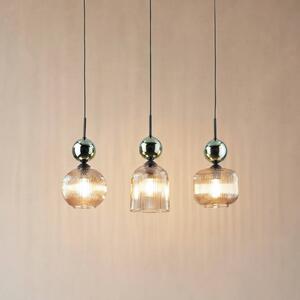 TK Lighting Závěsné světlo Sophia, 3 žárovky, koňaková/zelená, délka 65 cm, E14, stmívatelný, Zelená, Obývací pokoj / jídelna, Sklo, Moderní