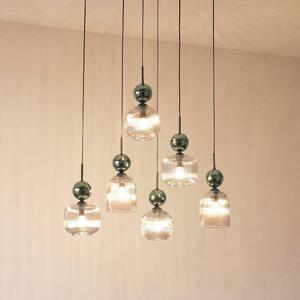 TK Lighting Závěsné světlo Sophia, 6 žárovek, koňaková/zelená, délka 65 cm, E14, stmívatelný, Zelená, Obývací pokoj / jídelna, Sklo, Moderní