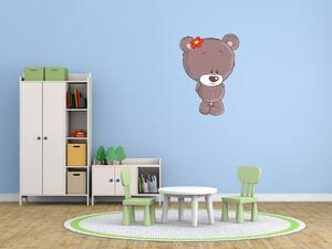 Nálepka na zeď pro děti Hnědý medvídek s květinou Velikost: 20 x 20 cm