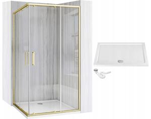 Rea City, sprchový kout s posuvnými dveřmi 100(dveře) x 80(dveře) x 190 cm, zlatý matný profil + bílá sprchová vanička Savoy, KPL-K74501