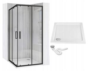 Rea City, sprchový kout s posuvnými dveřmi 80x80cm, 5/4mm čiré sklo, černý matný profil + bílá sprchová vanička Savoy, KPL-K6448