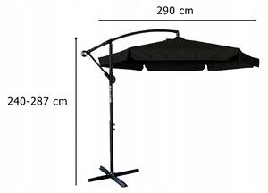 KIK KX3313 Slunečník s boční nohou 290 cm černý
