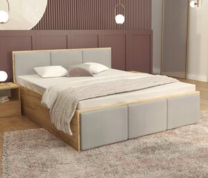 Manželská postel PANAMA T 120x200 se zvedacím dřevěným roštem DUB SVĚTLE ŠEDÁ