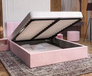 Čalouněná postel RINO 90x200 cm s kovovým roštem světle růžová