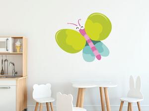 Nálepka na zeď pro děti Modro-limetkový motýlek Velikost: 10 x 10 cm