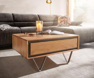 DELIFE Konferenční stolek Stonegrace 80x60 cm akácie přírodní 2 zásuvky kamenná dýha
