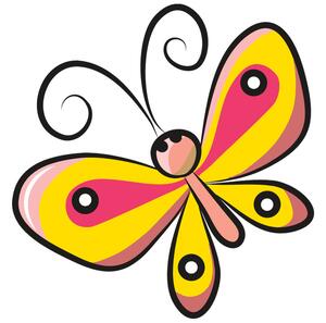 Nálepka na zeď pro děti Motýlek se žlutorůžový křídly Rozměry: 30 x 30 cm