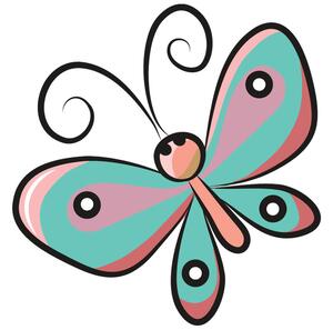 Nálepka na zeď pro děti Tyrkysově-růžový motýlek Rozměry: 30 x 30 cm