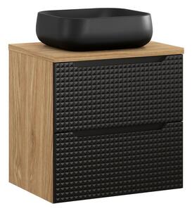 Comad Závěsná skříňka Luxor Black Nika s deskou a umyvadlem 60 cm černá/dub olejovaný