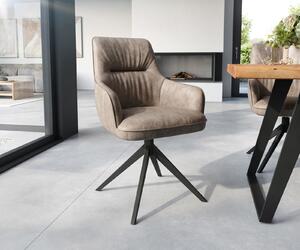 DELIFE Jídelní židle Zelia-Flex s područkami mikrovlákno taupe vintage křížová podnož široká černá taštičkové pružiny