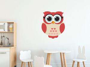 Nálepka na zeď pro děti Krémově-červená sovička Rozměry: 100 x 100 cm