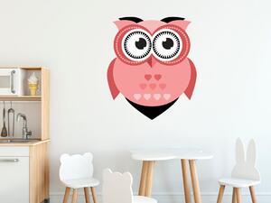 Nálepka na zeď pro děti Sovička s růžovými srdíčky Velikost: 50 x 50 cm