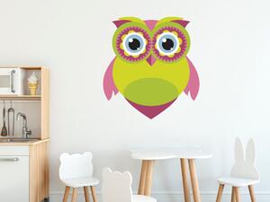 Nálepka na zeď pro děti Krásná limetkově-růžová sova Velikost: 10 x 10 cm