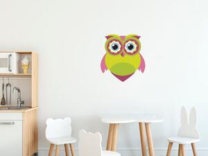 Nálepka na zeď pro děti Krásná limetkově-růžová sova Velikost: 10 x 10 cm