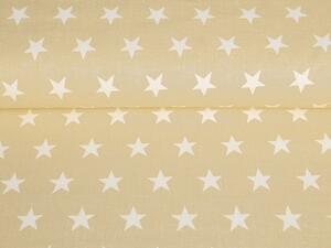 Bavlněná látka/plátno Sandra SA-309 Bílé hvězdičky na béžovém - šířka 160 cm