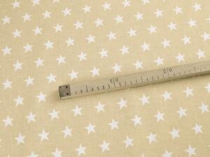 Bavlněná látka/plátno Sandra SA-309 Bílé hvězdičky na béžovém - šířka 160 cm