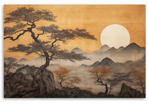 Obraz na plátně Japonská horská krajina a stromy Rozměry: 60 x 40 cm