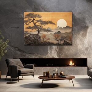 Obraz na plátně Japonská horská krajina a stromy Rozměry: 60 x 40 cm