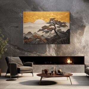 Obraz na plátně Japonská krajina se zlatou oblohou Rozměry: 60 x 40 cm