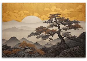 Obraz na plátně Japonská krajina se zlatou oblohou Rozměry: 60 x 40 cm
