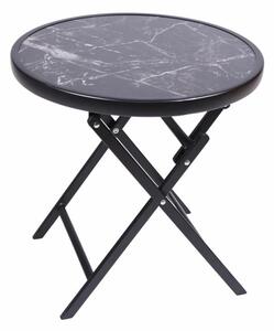 Zahradní bistro stolek, skládací, Ø 45 cm, černý mramor