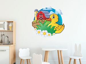 Nálepka na zeď pro děti Žlutá kačenka na farmě Velikost: 10 x 10 cm