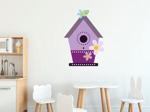 Nálepka na zeď pro děti Fialová ptačí budka Rozměry: 100 x 100 cm