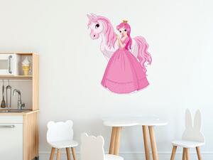 Nálepka na zeď pro děti Princezna s růžovým poníkem Velikost: 10 x 10 cm