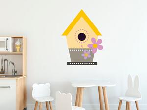 Nálepka na zeď pro děti Žlutá budka pro ptáčky Rozměry: 100 x 100 cm
