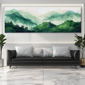 Obraz na plátně - Na zelených vrcholcích v pažitu FeelHappy.cz Velikost obrazu: 240 x 80 cm